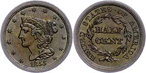 Coins USA 1 / 2 cent, 1855, Braided Hair, KM ... 