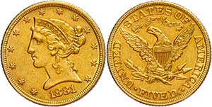 Coins USA 5 Dollars, Gold, 1881, without Mzz ... 