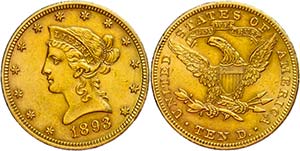 Coins USA 10 Dollars, Gold, 1893, freedom ... 