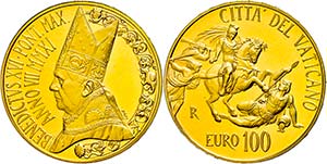 Vatican 100 Euro, Gold, 2011, Benedict XVI, ... 