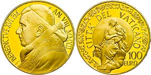 Vatican 100 Euro, Gold, 2012, Benedict XVI, ... 