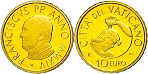 Vatican 10 Euro, Gold, 2014, Franziskus, the ... 