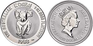 Australia 100 Dollars, Platinum, 1988, ... 