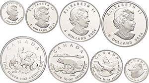 Canada Set to 2 - 5 Dollars, 2004, silver ... 