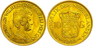 The Netherlands 10 Guilder, Gold, 1912, ... 