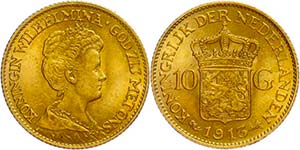 The Netherlands 10 Guilder, Gold, 1913, ... 