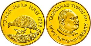 Tonga 1 / 2 Hau, Gold, 1986, Polynesian ... 