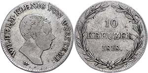 Württemberg 10 kreuzer, 1818, Wilhelm, ... 