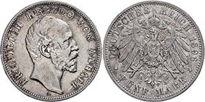 Anhalt 5 Mark, 1896, Friedrich I., kl. Rf. ... 
