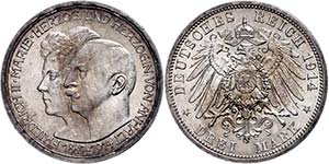 Anhalt 3 Mark, 1914, Friedrich II., auf die ... 