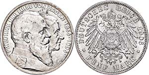 Baden 5 Mark, 1906, Friedrich I. And Louisa ... 