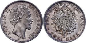 Bayern 2 Mark, 1876, Ludwig II., vz., ... 
