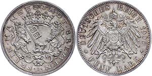 Bremen 5 Mark, 1906, Stadtwappen, vz., ... 