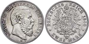 Hesse 2 Mark, 1888, Ludwig IV., ss., ... 