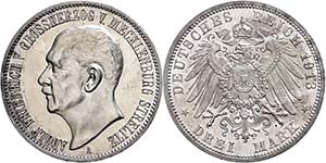 Mecklenburg-Strelitz 3 Mark, 1913, Adolf ... 