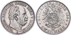 Prussia 2 Mark, 1884, Wilhelm I., extremley ... 