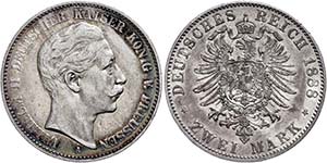 Prussia 2 Mark, 1888, Wilhelm II., ss., ... 