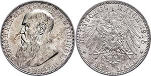 Saxony-Meiningen 3 Mark, 1915, Georg II. On ... 