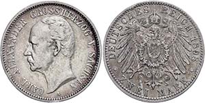 Saxony-Weimar-Eisenach 2 Mark, 1898, Carl ... 