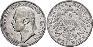 Saxony-Weimar-Eisenach 2 Mark, 1901, Wilhelm ... 