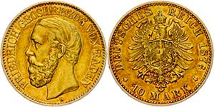 Baden 10 Mark, 1876, Frederick I, ss., ... 