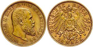 Württemberg 10 Mark, 1910, Wilhelm II., ... 