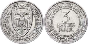 Coins Weimar Republic 3 Reichmark, 1926, 700 ... 