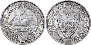 Coins Weimar Republic 3 Reichmark, 1927, a ... 