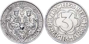 Münzen Weimar 3 Reichsmark, 1927, 1000 ... 