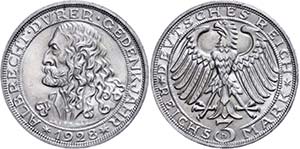 Münzen Weimar 3 Reichsmark, 1928, Albrecht ... 