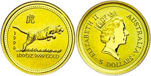 Australia 5 Dollars, Gold, 1998, year of the ... 