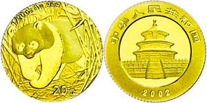 China Volksrepublik 20 Yuan, Gold, 2002, ... 
