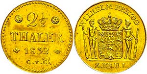 Brunswick 2 1/2 thaler, Gold, 1832, ... 