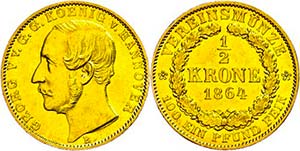Hanover 1 / 2 crown, Gold, 1864, Georg V., ... 