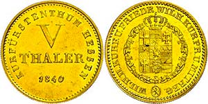 Hesse-Kassel 5 thaler, Gold, 1840, Wilhelm ... 