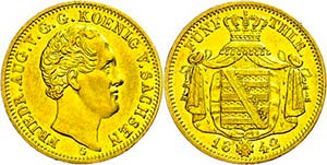 Saxony 5 thaler, Gold, 1842, Friedrich ... 