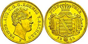 Saxony 5 thaler, Gold, 1848, Friedrich ... 
