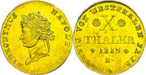 Westfalia 10 thaler, Gold, 1813, Jerome ... 