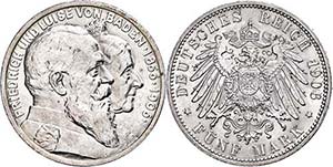 Baden 5 Mark, 1906, Friedrich I. und Luise ... 