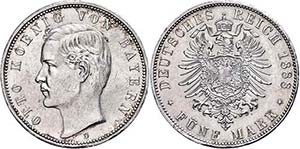 Bayern 5 Mark, 1888, Otto, kl. Kr., kl. Rf., ... 