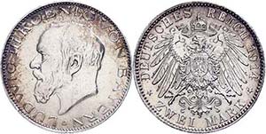 Bayern 2 Mark, 1914, Ludwig III., kl. Rf., ... 