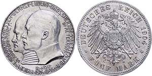 Hesse 5 Mark, 1904, Ernst Ludwig with ... 