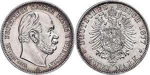 Prussia 2 Mark, 1877, A, Wilhelm I., small ... 