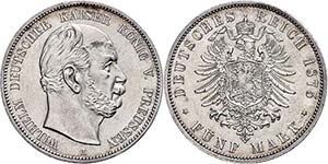 Prussia 5 Mark, 1875, A, Wilhelm I., small ... 