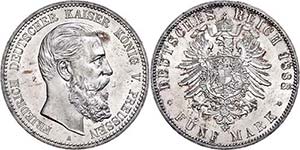 Prussia 5 Mark, 1888, Friedrich III., small ... 