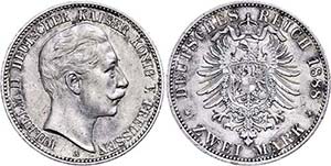 Prussia 2 Mark, 1888, Wilhelm II., scratch / ... 