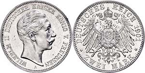 Prussia 2 Mark, 1907, Wilhelm II., scratch, ... 
