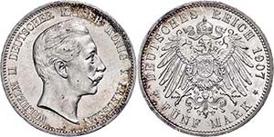Prussia 5 Mark, 1907, Wilhelm II., scratch, ... 
