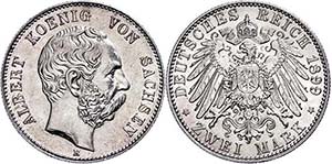 Saxony 2 Mark, 1899, Albert, extremley fine ... 
