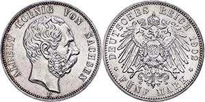 Saxony 5 Mark, 1902, Albert, scratch, ... 